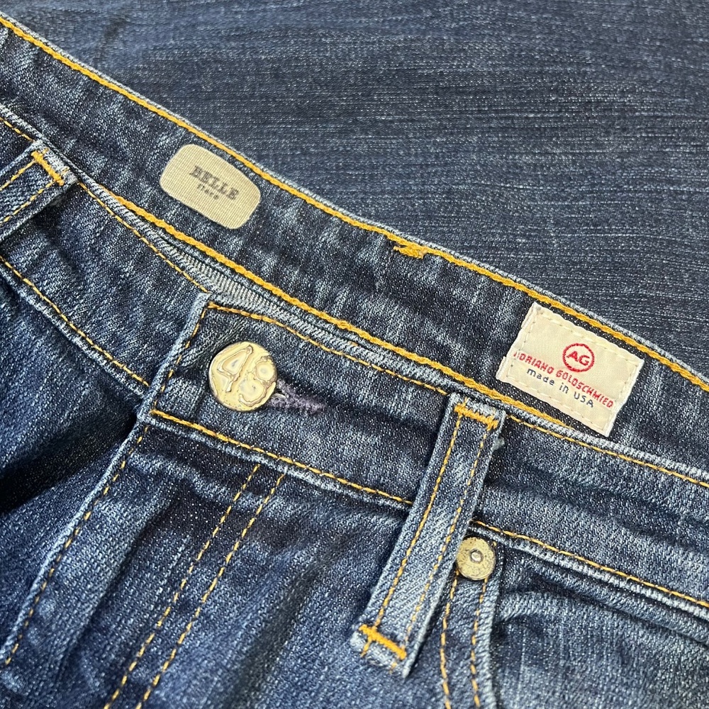 EUC [AG] Low Rise <Belle Flare> Wide Leg Stretchy Dark Blue Jeans | 28R Small 6 - Picture 7 of 13